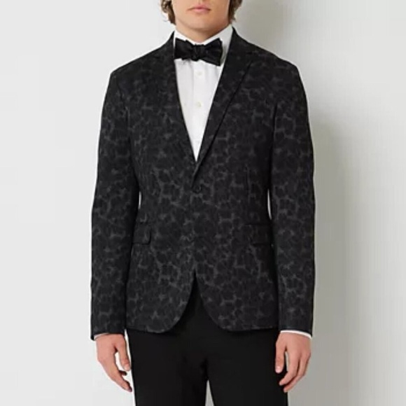 JF J. Ferrar Gray Leopard 360 Stretch Knit Blazer Slim Fit Size M 38/40 Reg - Picture 1 of 11